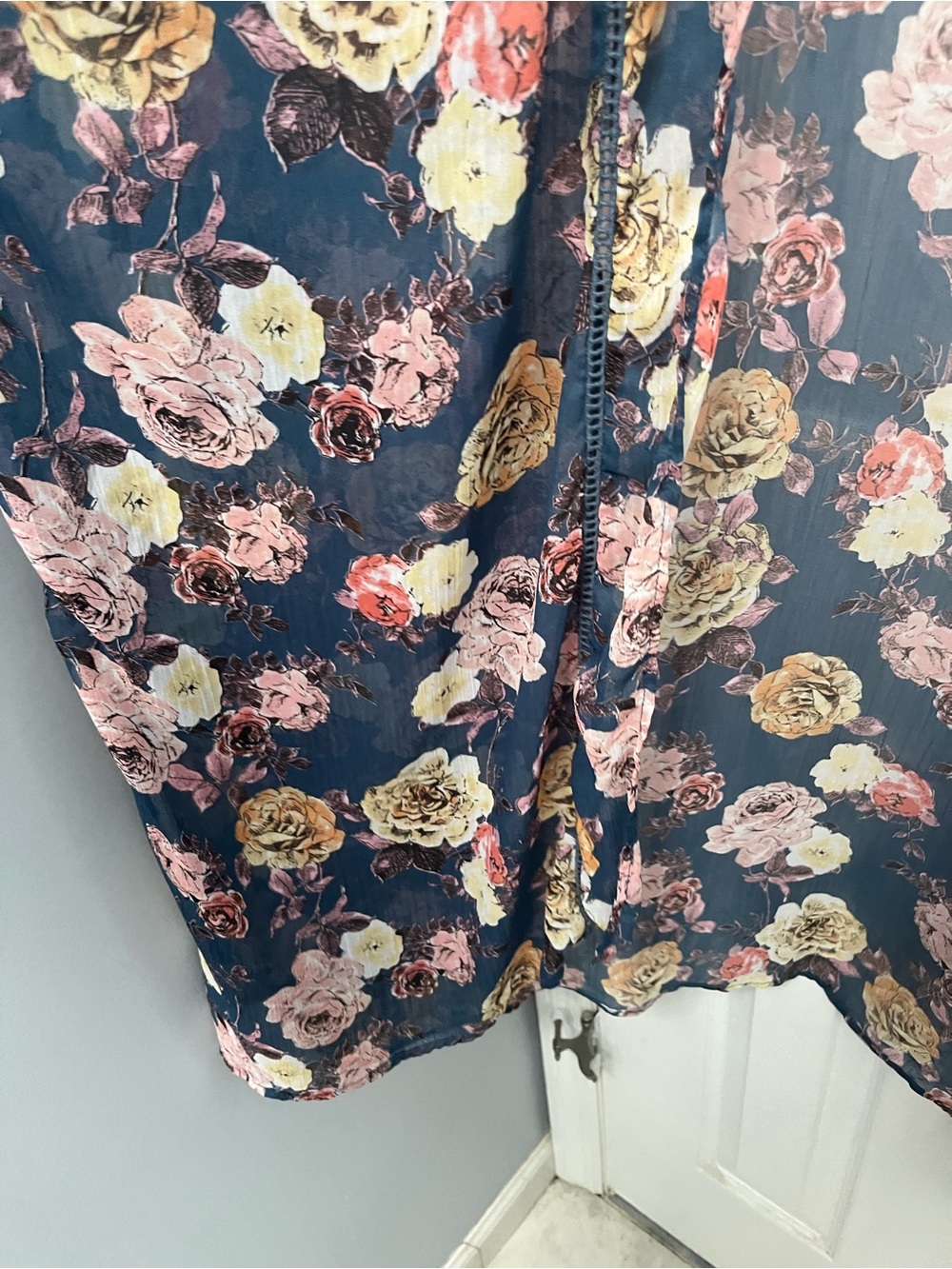 Floral Kimono Duster Blue Sheer Open Front Cover Band of Gypsies XS/S oversized - Picture 7 of 16